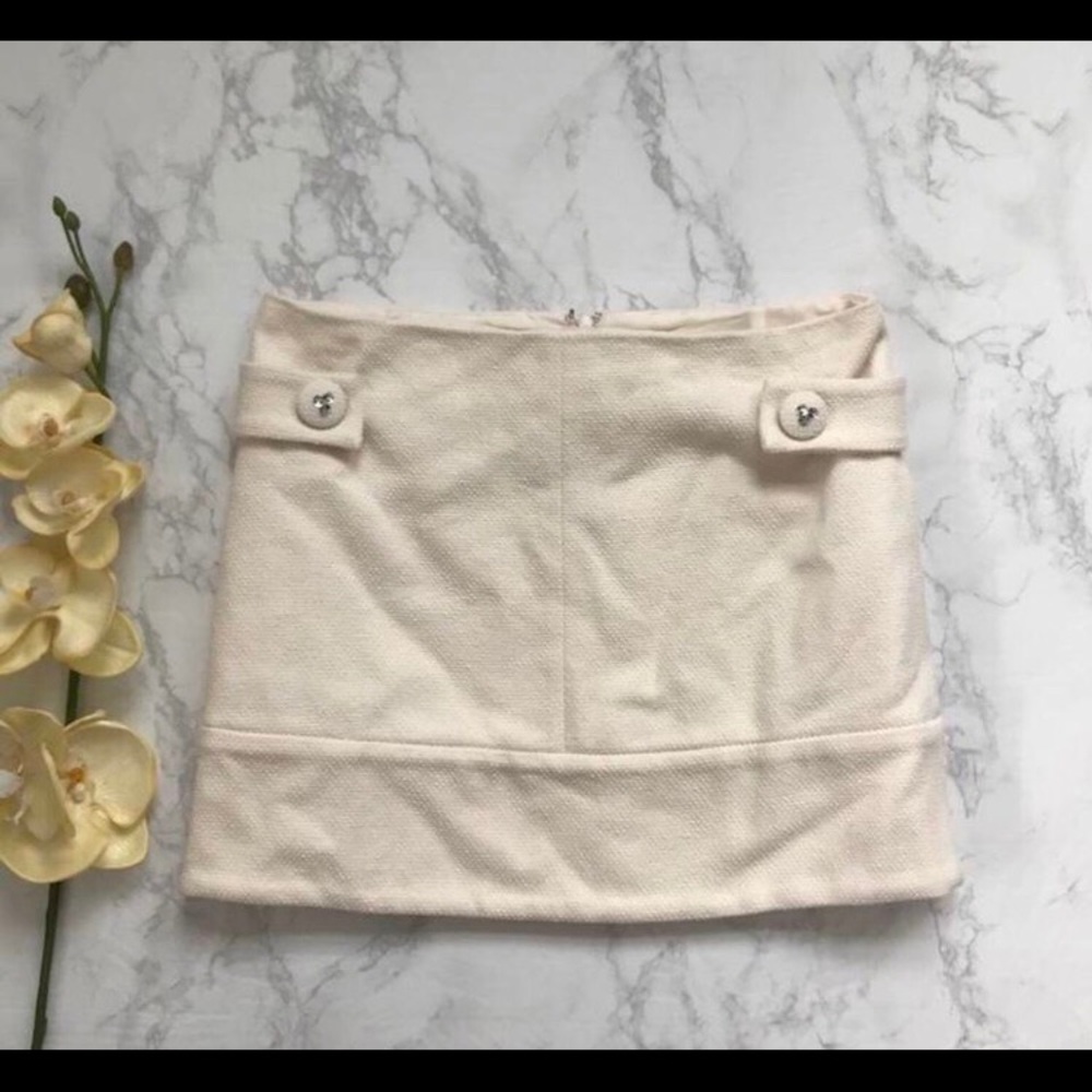 Jill Stuart cream crystal detail tweed mini skirt
